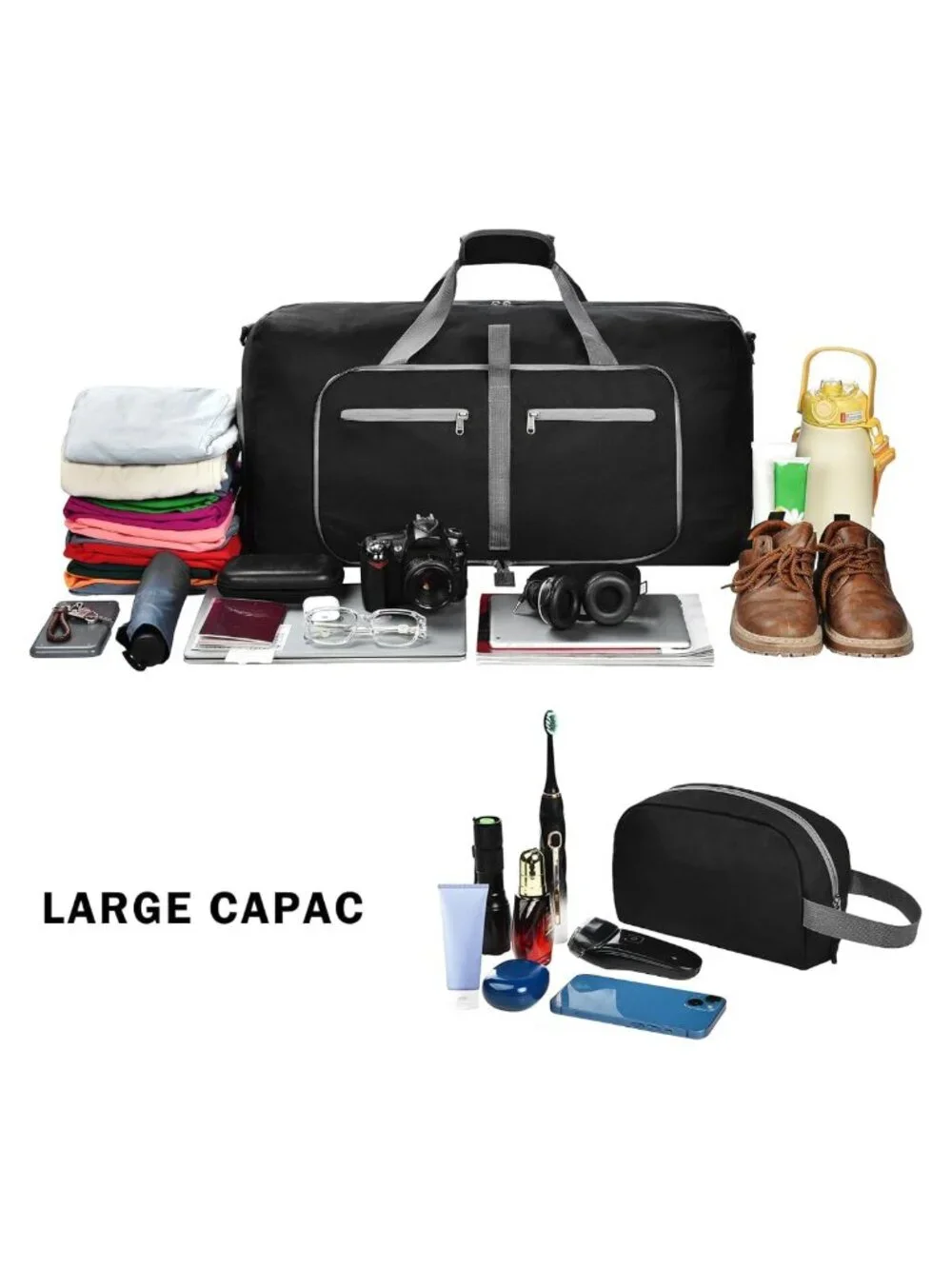 Foldable Duffle Bag Travel Weekender Overnight Gym 65L Waterproof